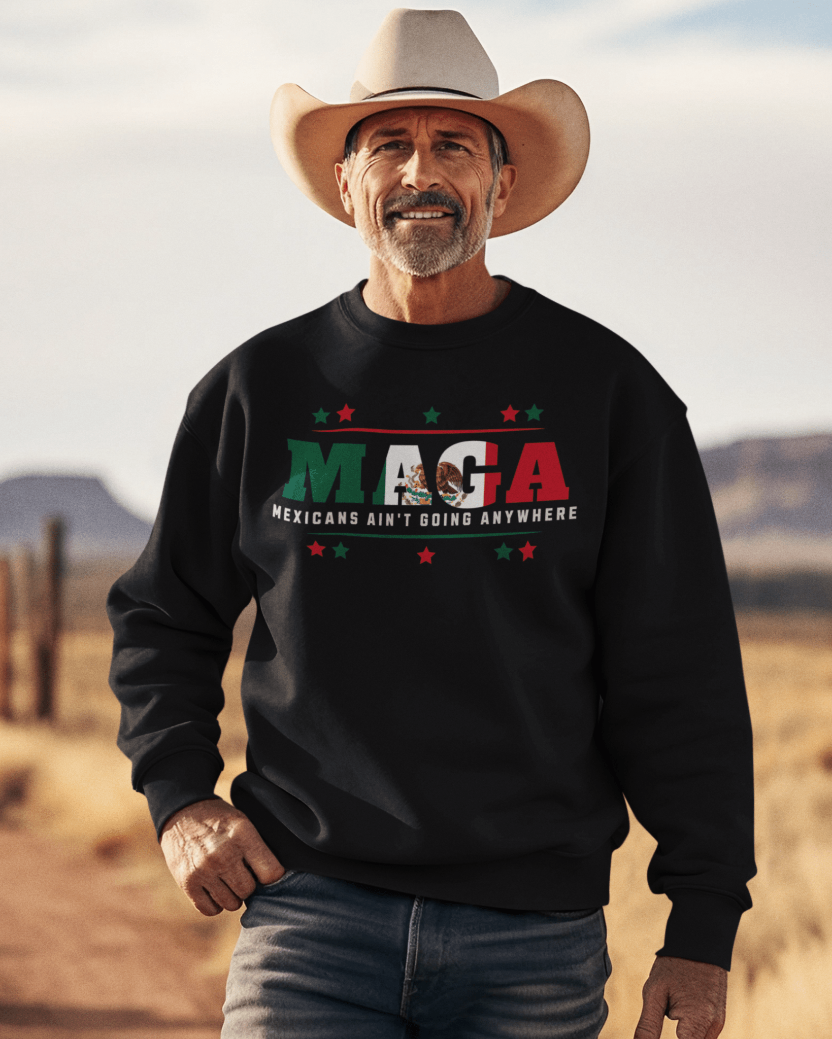 Mexicans Ain't Going Anywhere V1 Fleece - Lined Crewneck Sweater | Latino Pride Funny Viral Tees | 3 Colors Sweatshirt La Vie Bien Mexicans Ain't Going Anywhere V1 Fleece - Lined Crewneck Sweater | Latino Pride Funny Viral Tees | 3 Colors