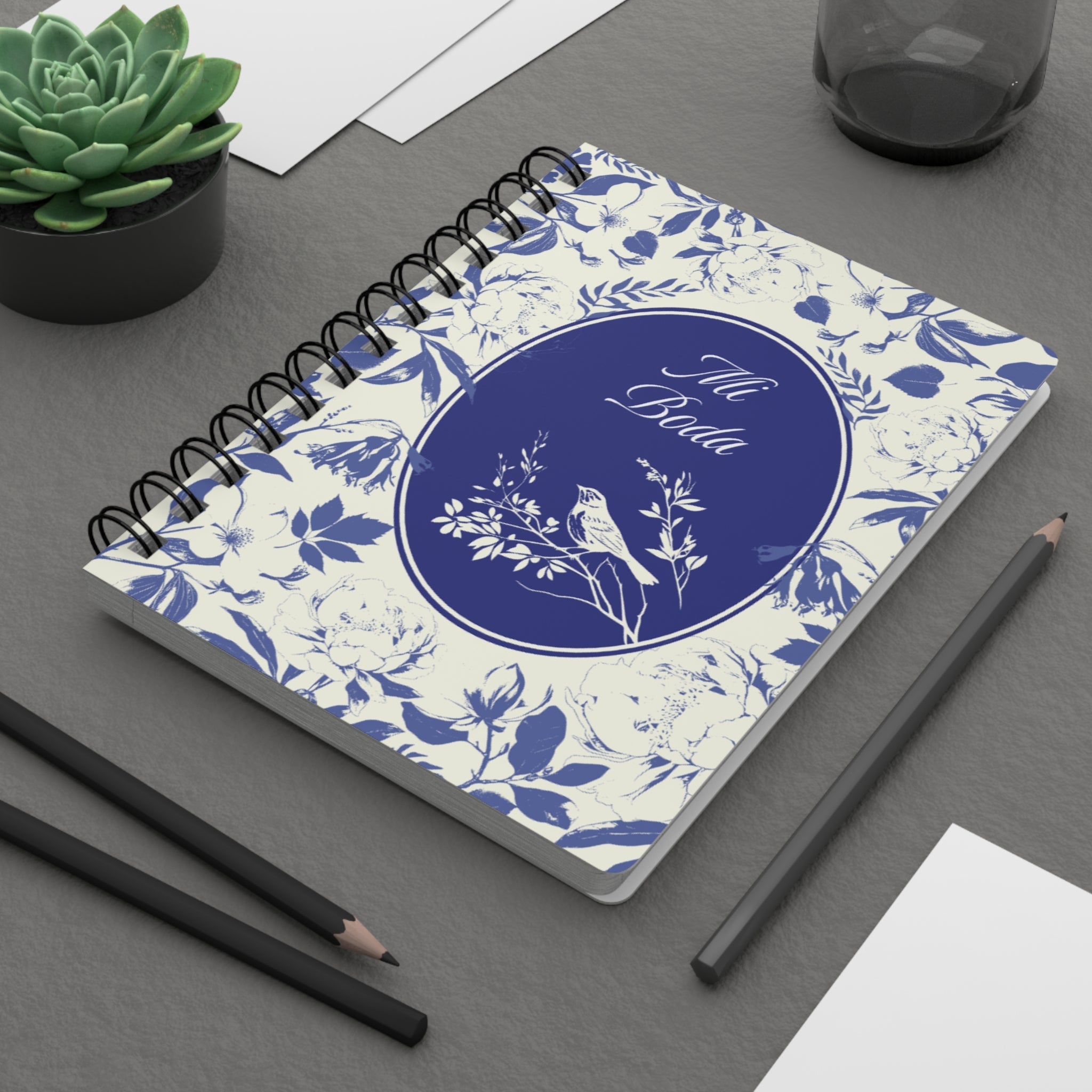 Mi Boda Floral Journal — Blue Wedding Guest & Planning Spiral-Bound Notebook Paper products La Vie Bien Mi Boda Floral Journal — Blue Wedding Guest & Planning Spiral-Bound Notebook
