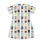 Michigan Cities Postage Stamps Pattern T‑Shirt Dress — Vintage Postal Collage featuring Michigan's beloved landmarks All Over Prints La Vie Bien Michigan Cities Postage Stamps Pattern T‑Shirt Dress — Vintage Postal Collage featuring Michigan's beloved landmarks
