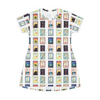 Michigan Cities Postage Stamps Pattern T‑Shirt Dress — Vintage Postal Collage featuring Michigan's beloved landmarks All Over Prints La Vie Bien Michigan Cities Postage Stamps Pattern T‑Shirt Dress — Vintage Postal Collage featuring Michigan's beloved landmarks