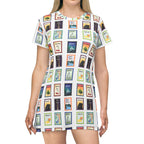 Michigan Cities Postage Stamps Pattern T‑Shirt Dress — Vintage Postal Collage featuring Michigan's beloved landmarks All Over Prints La Vie Bien Michigan Cities Postage Stamps Pattern T‑Shirt Dress — Vintage Postal Collage featuring Michigan's beloved landmarks