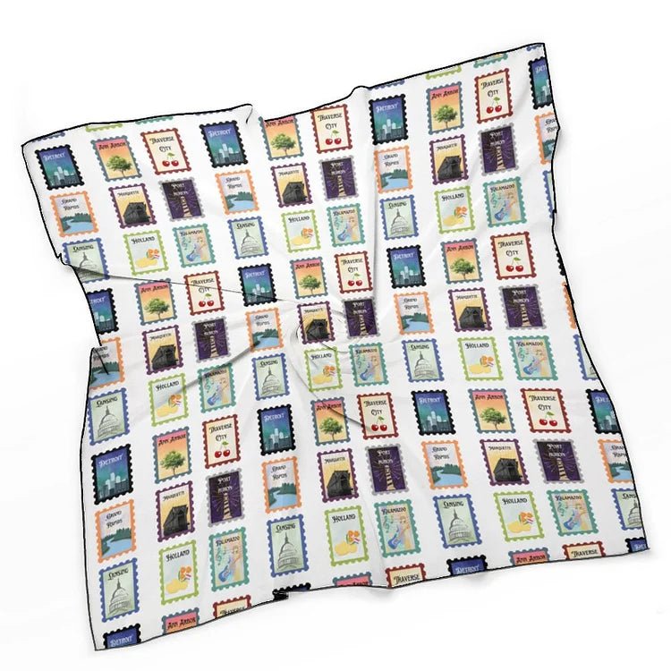 Michigan Cities Postage Stamps scarf Scarf La Vie Bien Michigan Cities Postage Stamps scarf
