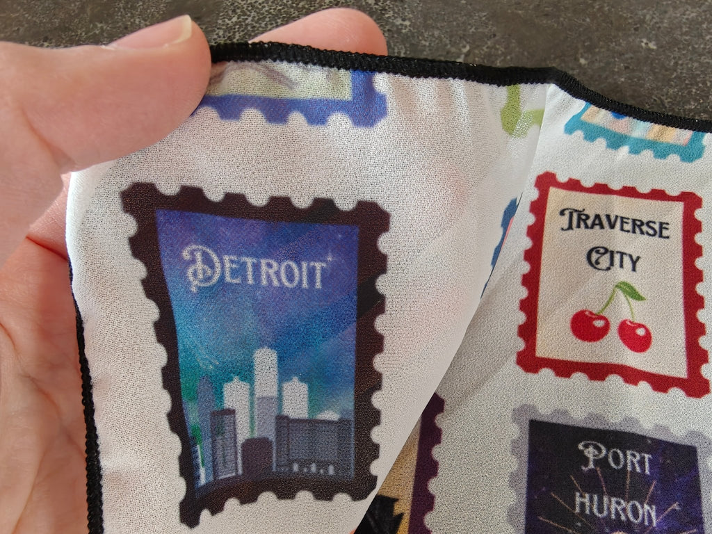 Michigan Cities Postage Stamps scarf Scarf La Vie Bien Michigan Cities Postage Stamps scarf