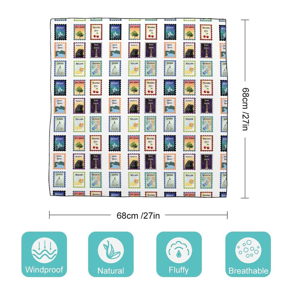 Michigan Cities Postage Stamps scarf Scarf La Vie Bien Michigan Cities Postage Stamps scarf