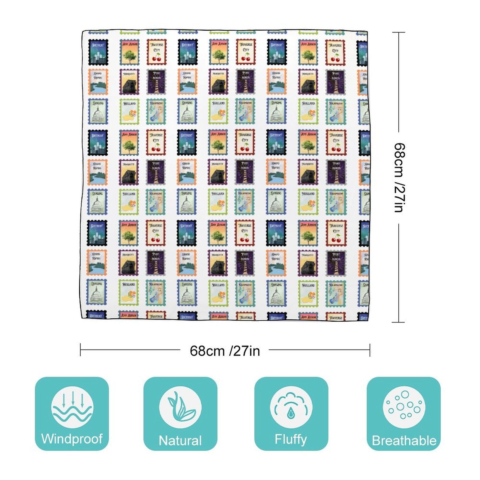 Michigan Cities Postage Stamps scarf Scarf La Vie Bien Michigan Cities Postage Stamps scarf
