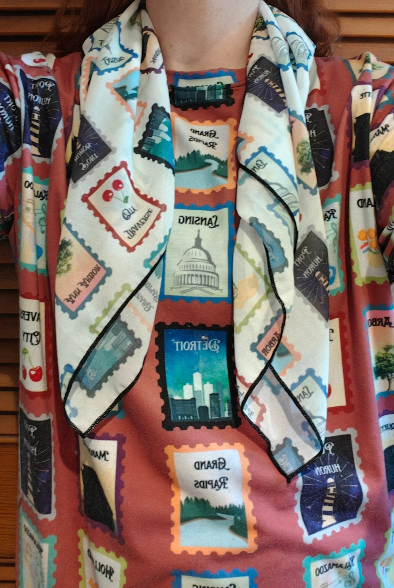 Michigan Cities Postage Stamps scarf Scarf La Vie Bien Michigan Cities Postage Stamps scarf