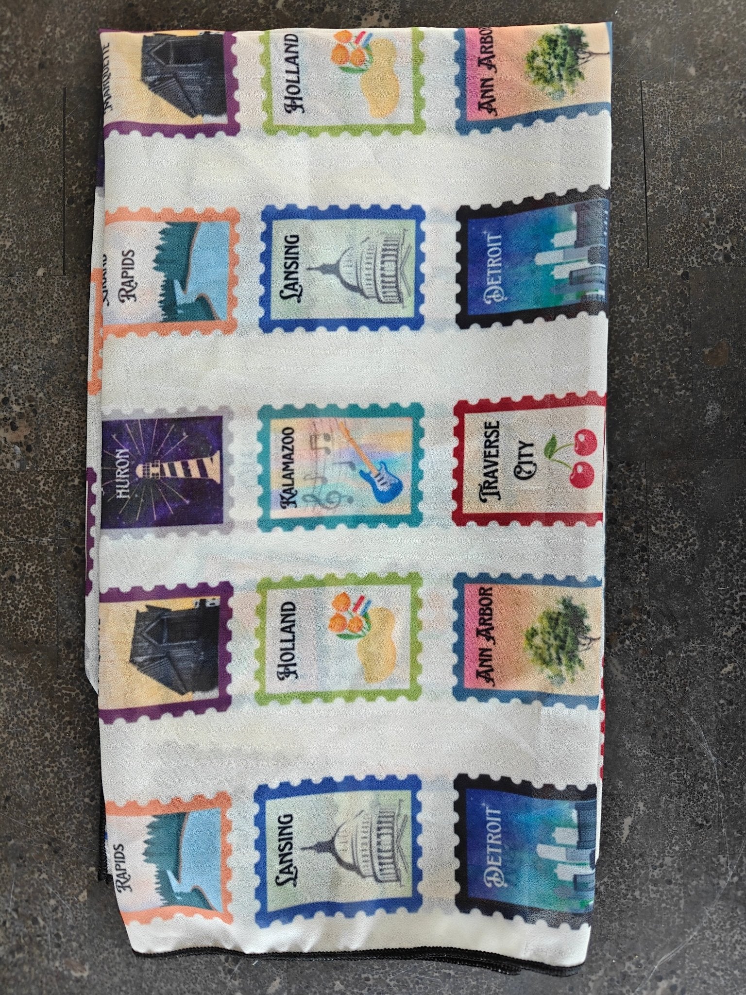 Michigan Cities Postage Stamps scarf Scarf La Vie Bien Michigan Cities Postage Stamps scarf