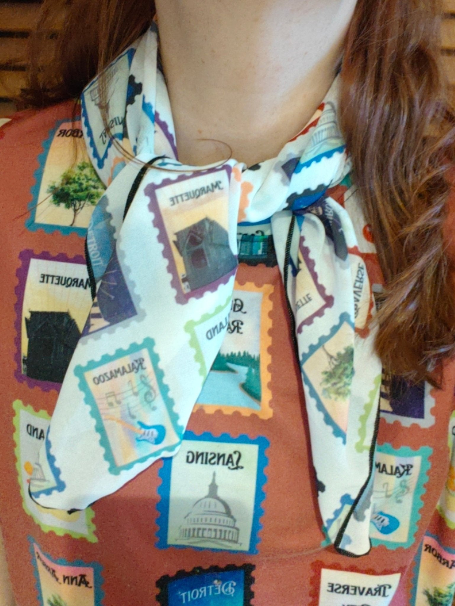 Michigan Cities Postage Stamps scarf Scarf La Vie Bien Michigan Cities Postage Stamps scarf