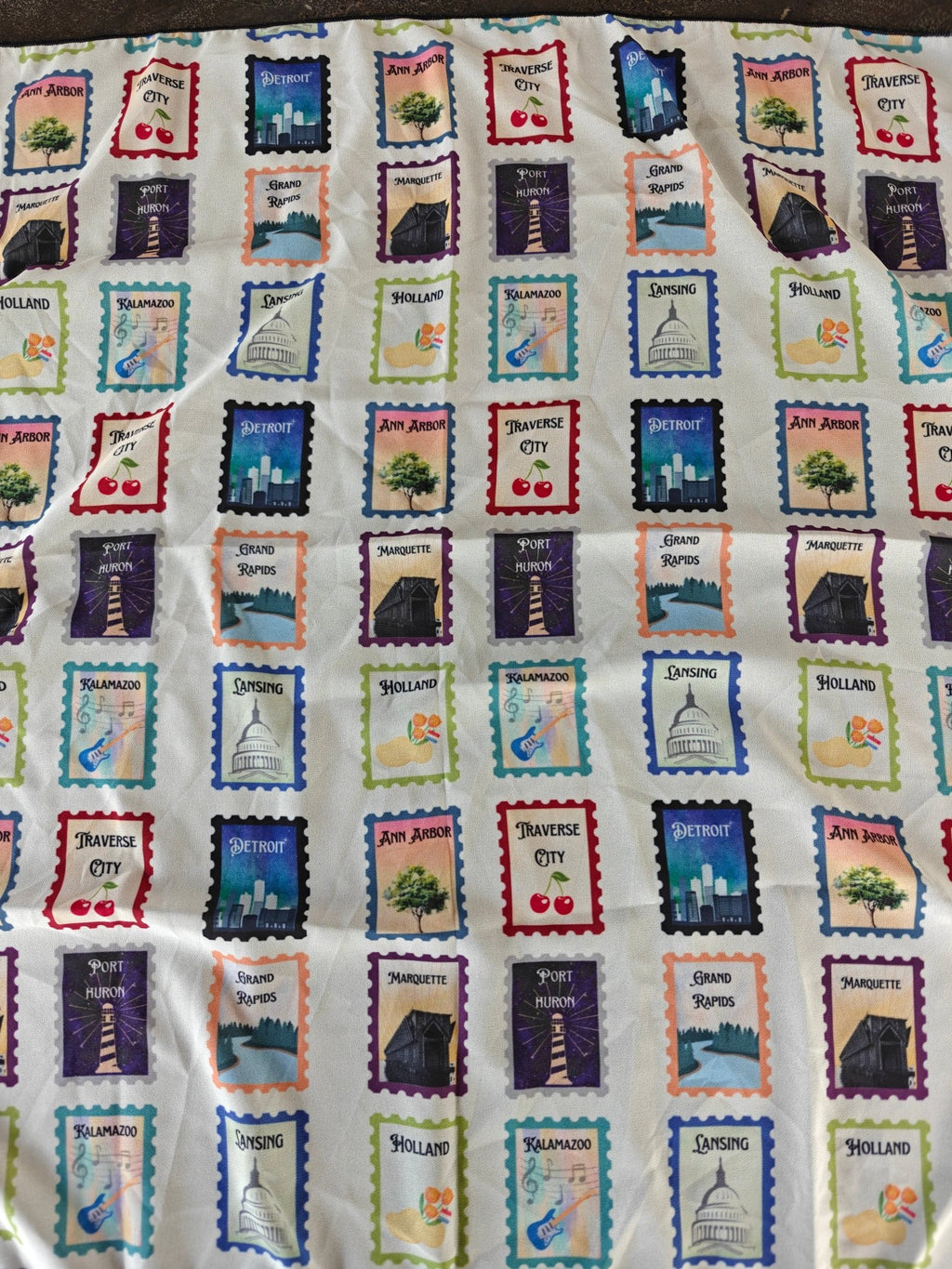Michigan Cities Postage Stamps scarf Scarf La Vie Bien Michigan Cities Postage Stamps scarf