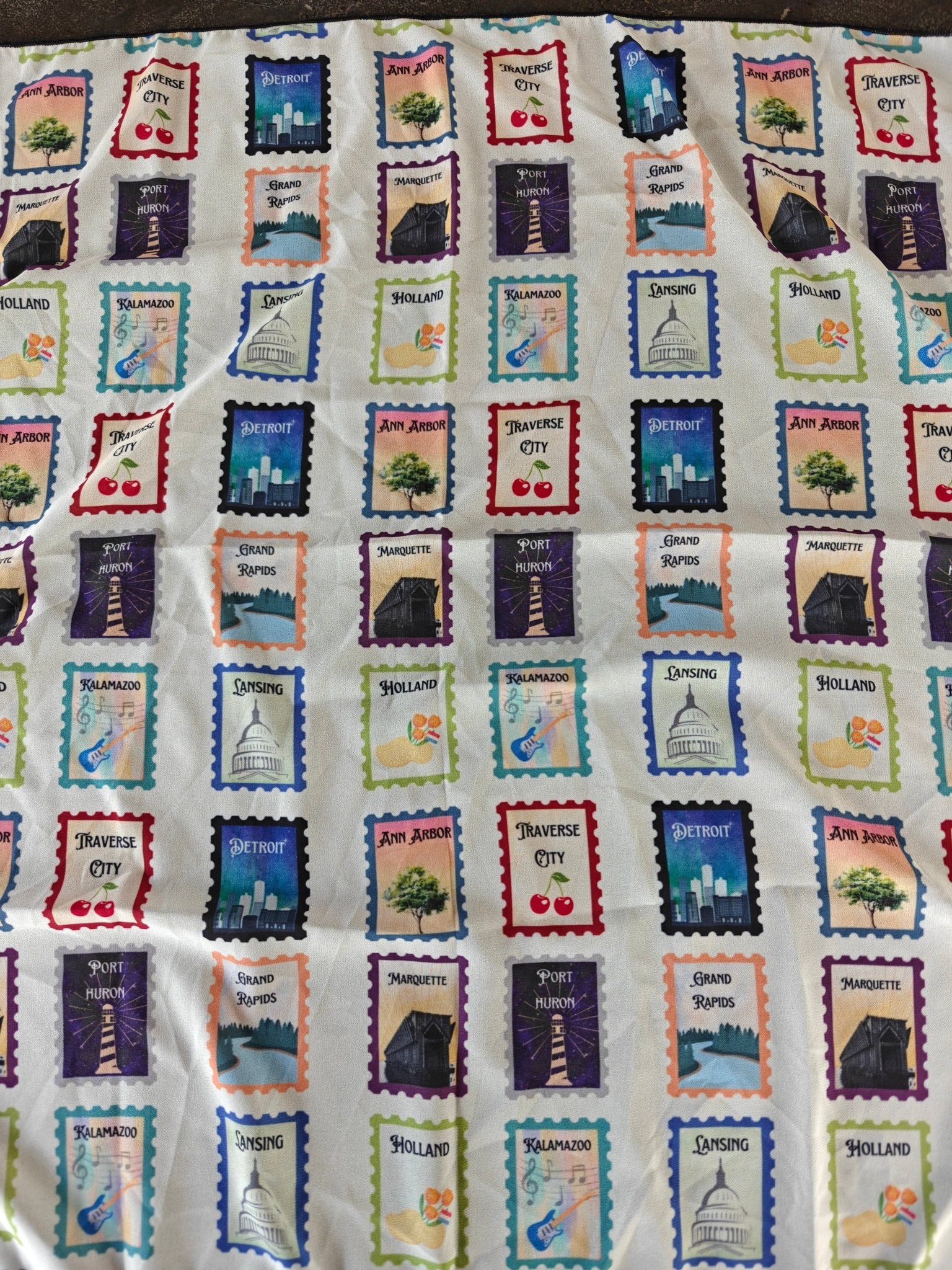 Michigan Cities Postage Stamps scarf Scarf La Vie Bien Michigan Cities Postage Stamps scarf