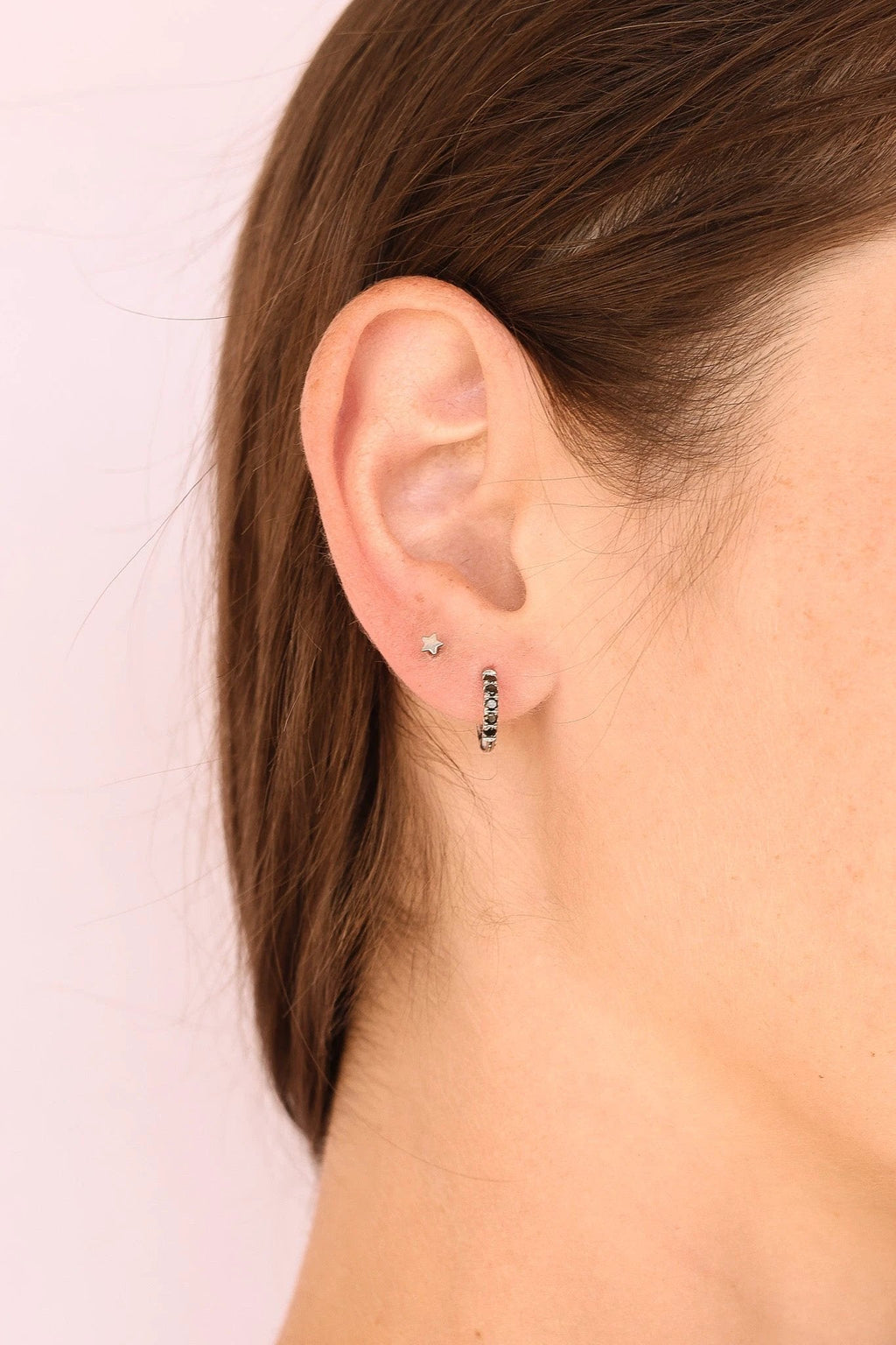 Micro Crystal Hoop in Black by Rose & Clay