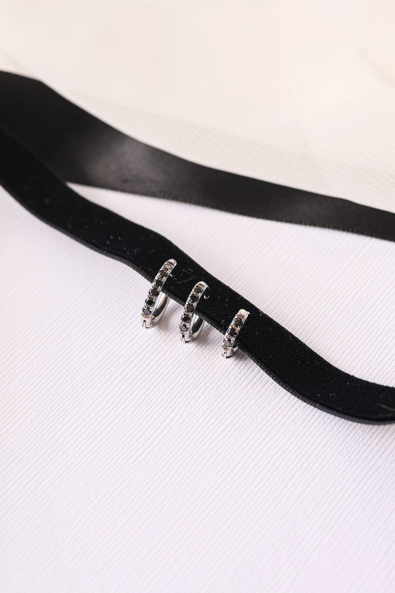 Micro Crystal Hoop in Black by Rose & Clay
