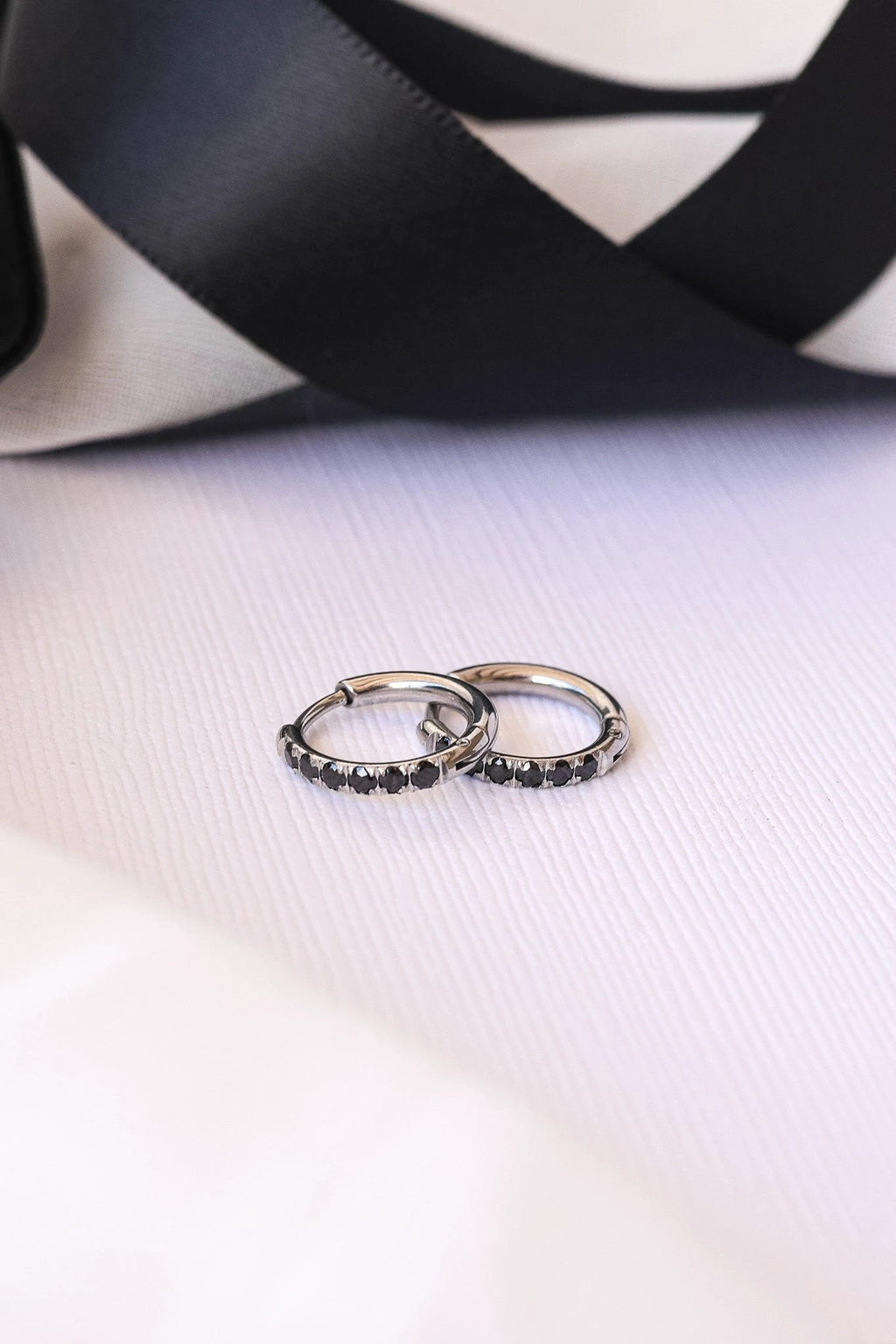 Micro Crystal Hoop in Black by Rose & Clay