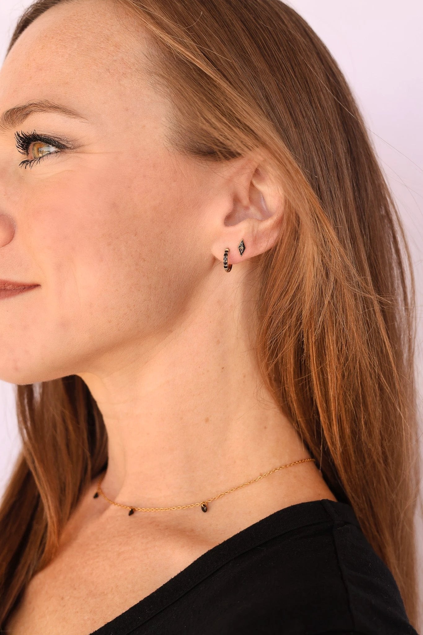 Micro Crystal Hoop in Black by Rose & Clay
