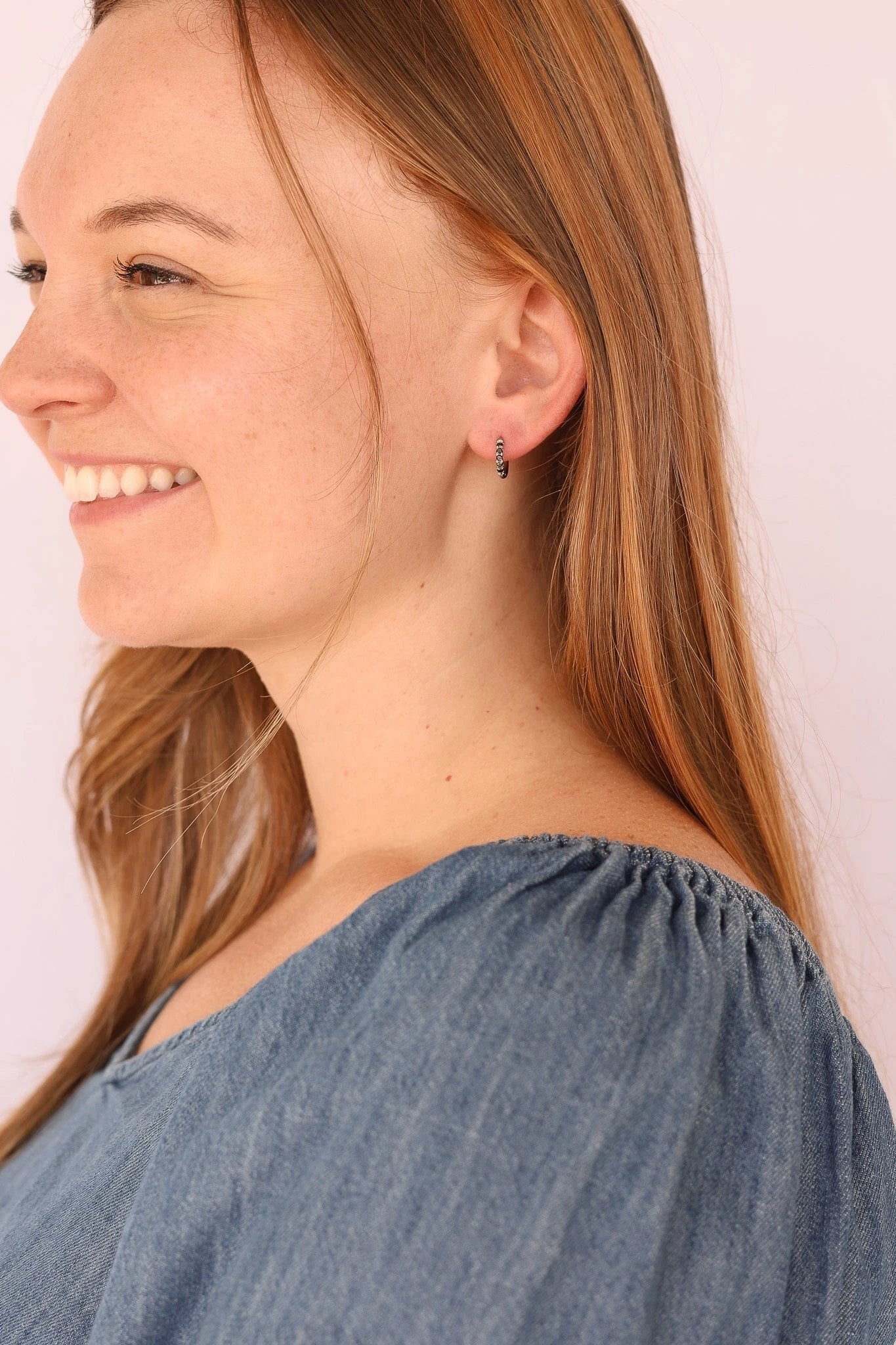 Micro Crystal Hoop in Black by Rose & Clay