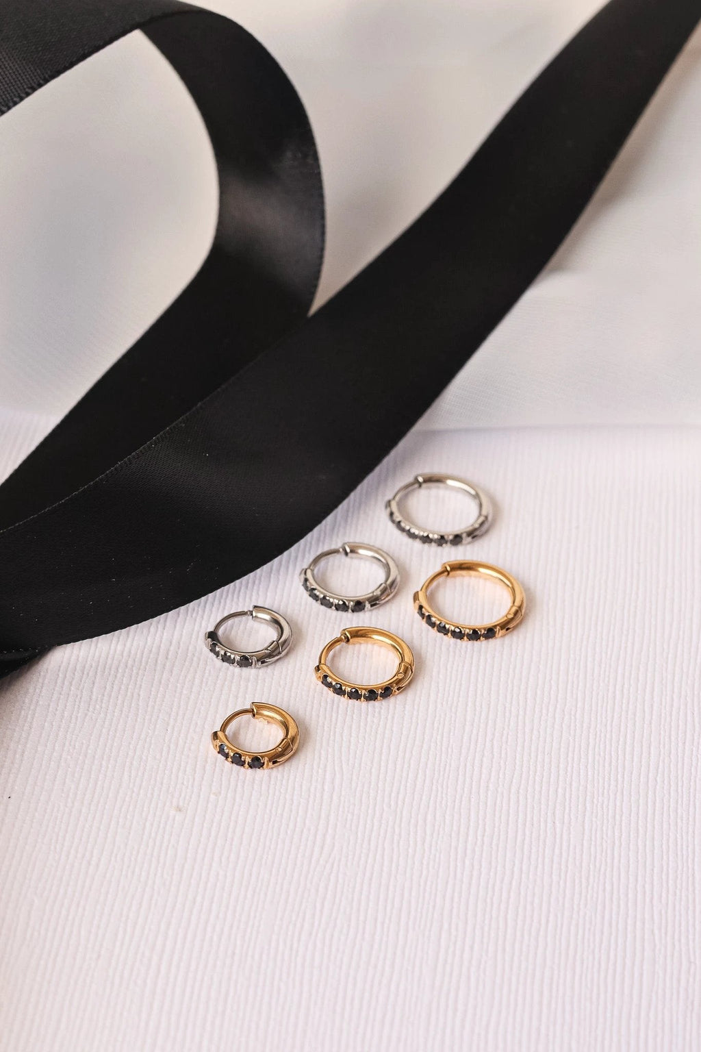 Micro Crystal Hoop in Black by Rose & Clay