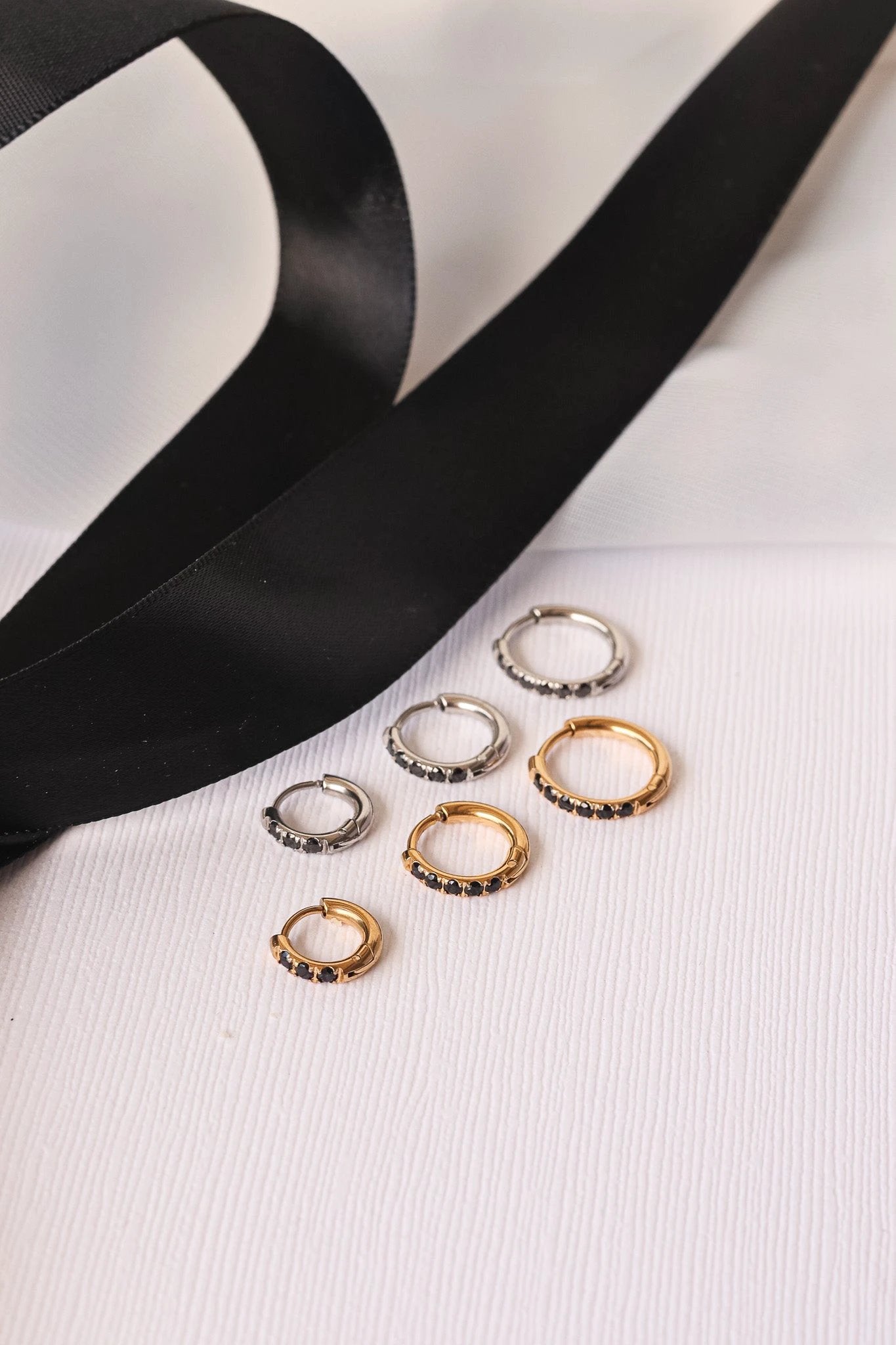 Micro Crystal Hoop in Black by Rose & Clay