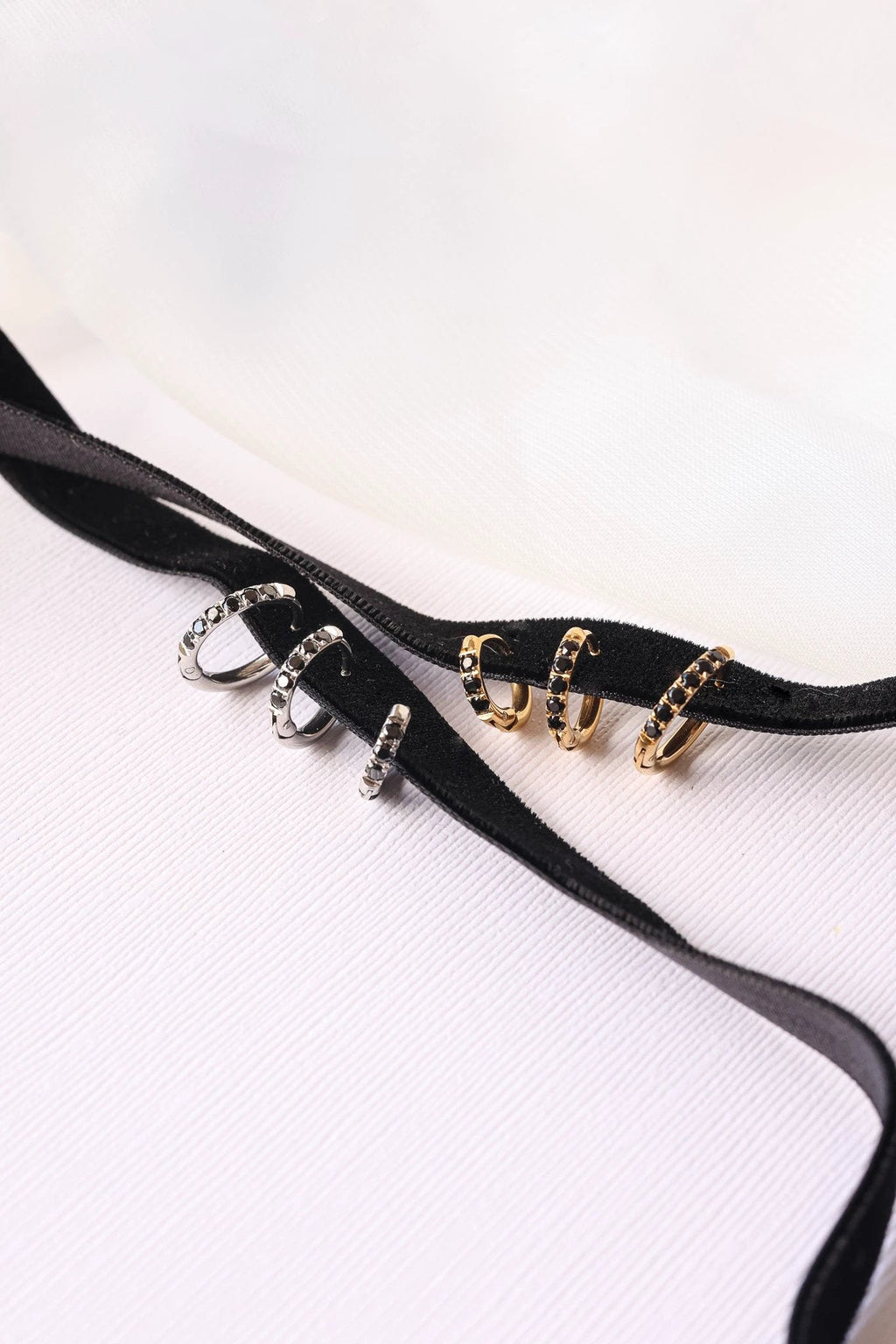 Micro Crystal Hoop in Black by Rose & Clay