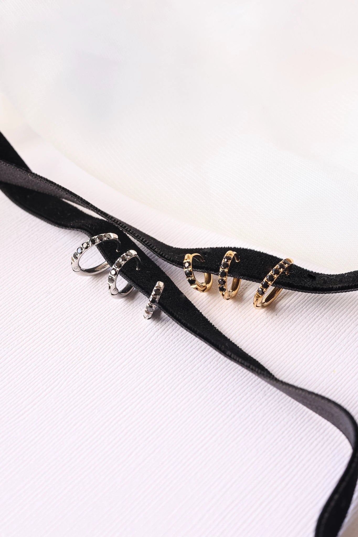 Micro Crystal Hoop in Black by Rose & Clay
