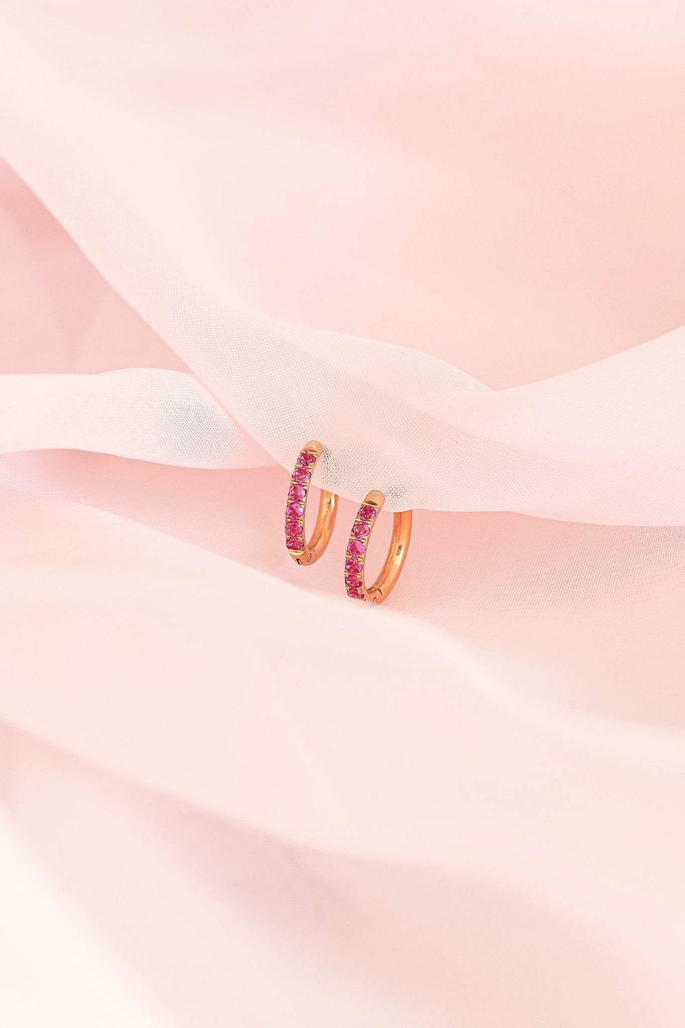 Micro Crystal Hoop in Pink by Rose & Clay