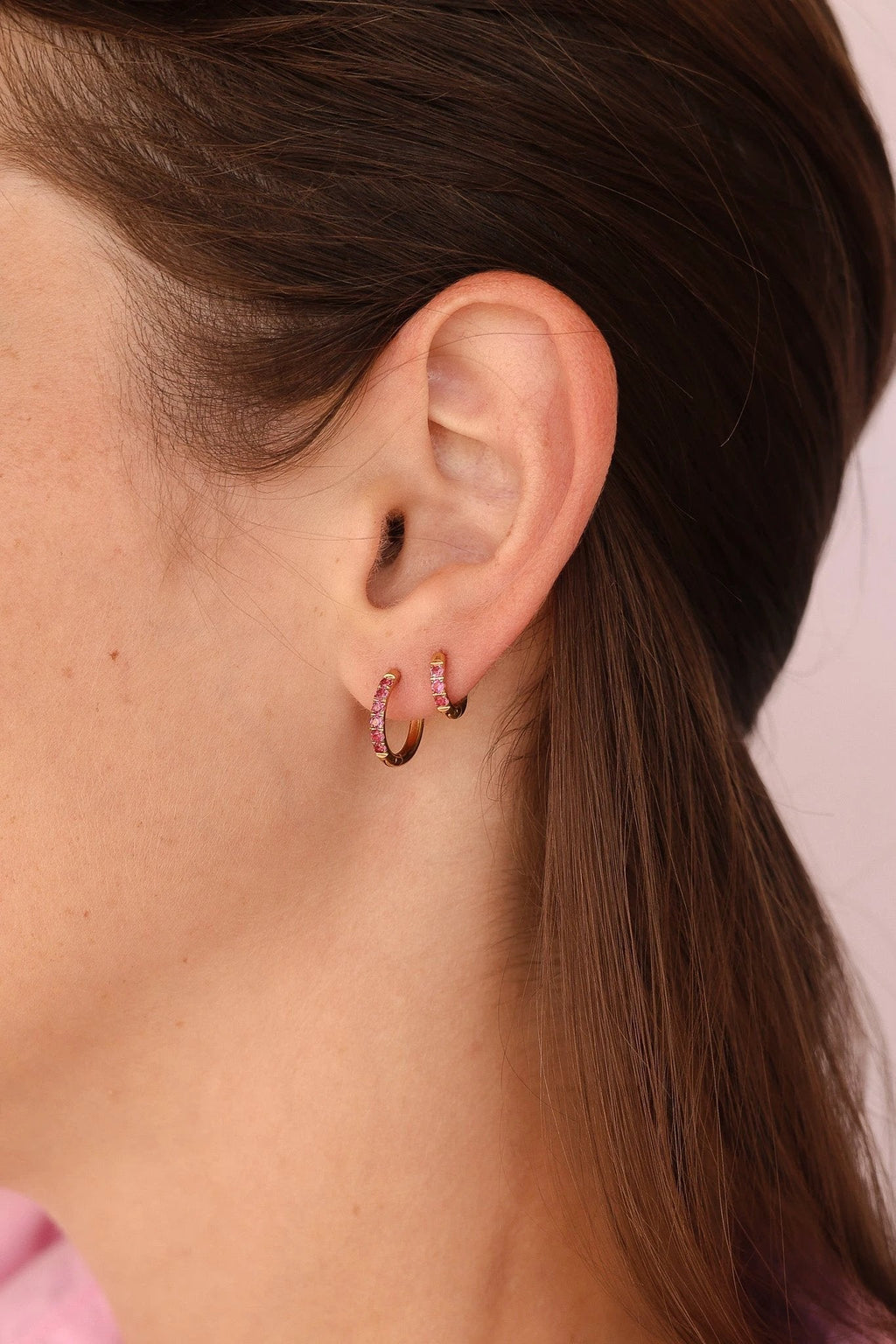 Micro Crystal Hoop in Pink by Rose & Clay