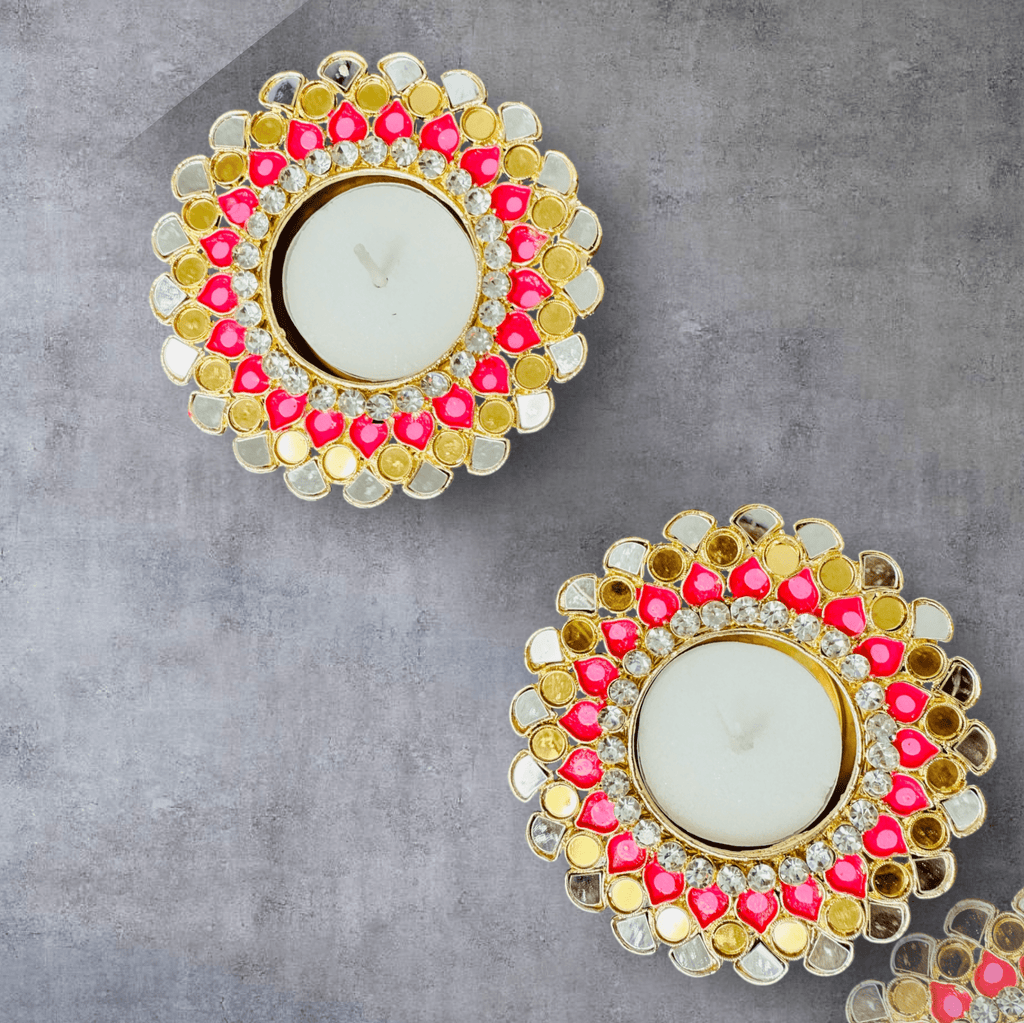 Minakari Metal Diyas/ T-Light Holder - Return Gift for Any Indian Celebration - Set of 2 La Vie Bien Minakari Metal Diyas/ T-Light Holder - Return Gift for Any Indian Celebration - Set of 2