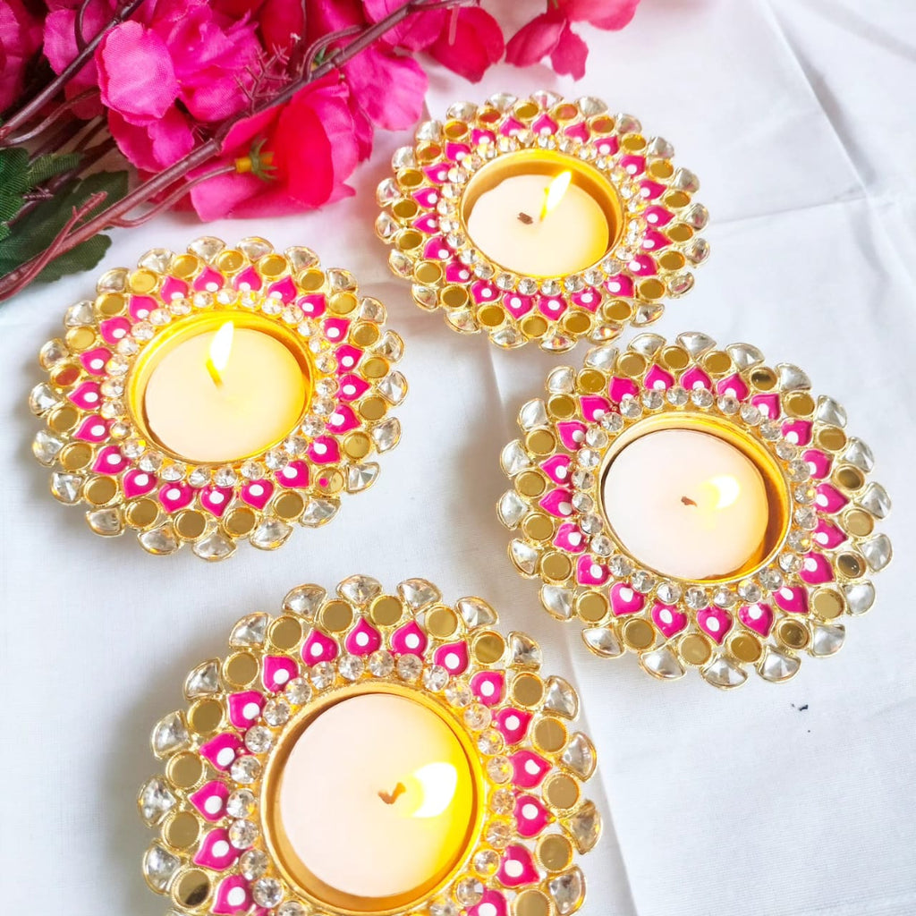 Minakari Metal Diyas/ T-Light Holder - Return Gift for Any Indian Celebration - Set of 2 La Vie Bien Minakari Metal Diyas/ T-Light Holder - Return Gift for Any Indian Celebration - Set of 2