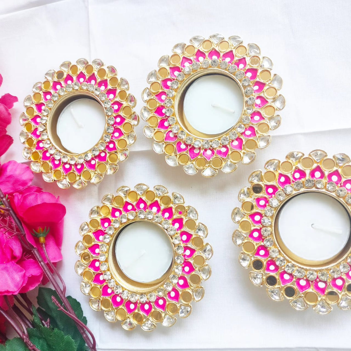 Minakari Metal Diyas/ T-Light Holder - Return Gift for Any Indian Celebration - Set of 2 La Vie Bien Minakari Metal Diyas/ T-Light Holder - Return Gift for Any Indian Celebration - Set of 2