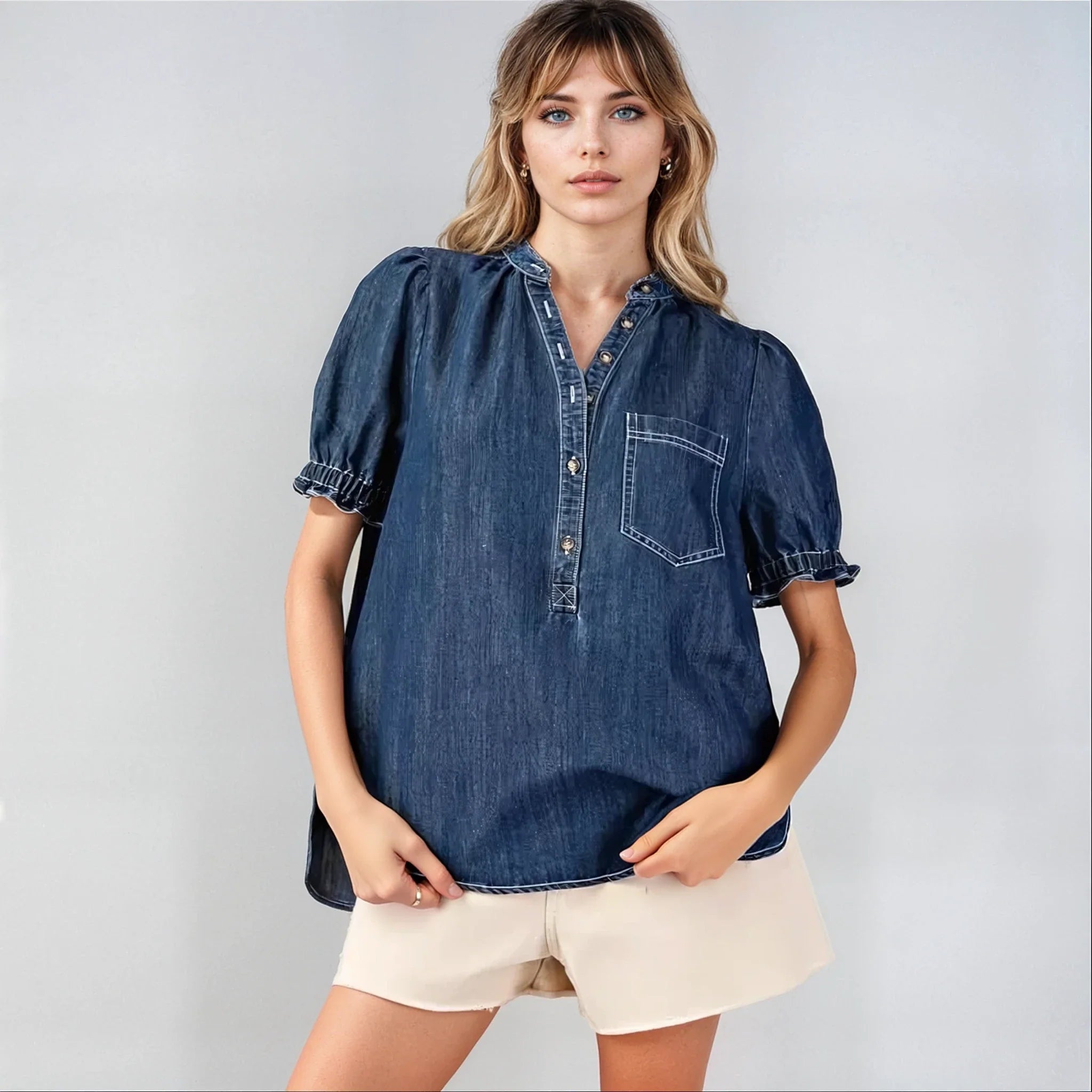 Mineral Washed Denim Top Clothing La Vie Bien Mineral Washed Denim Top