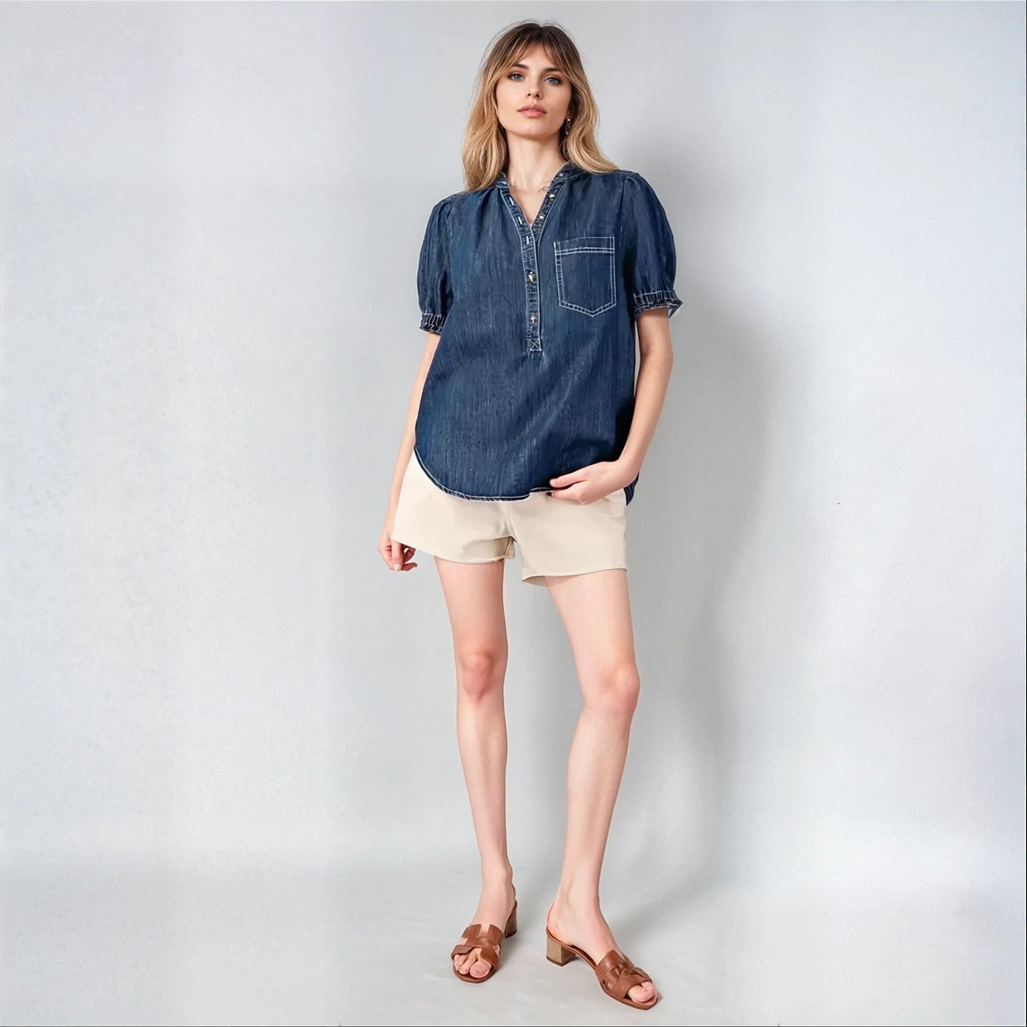Mineral Washed Denim Top Clothing La Vie Bien Mineral Washed Denim Top