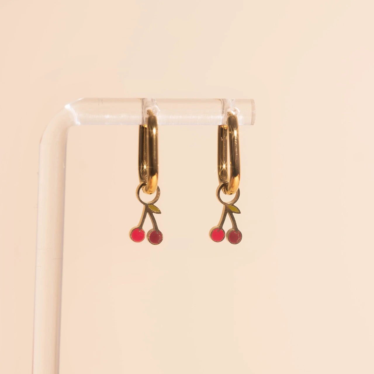 Mini Cherry Huggie Hoop Charms by Oh Clementine