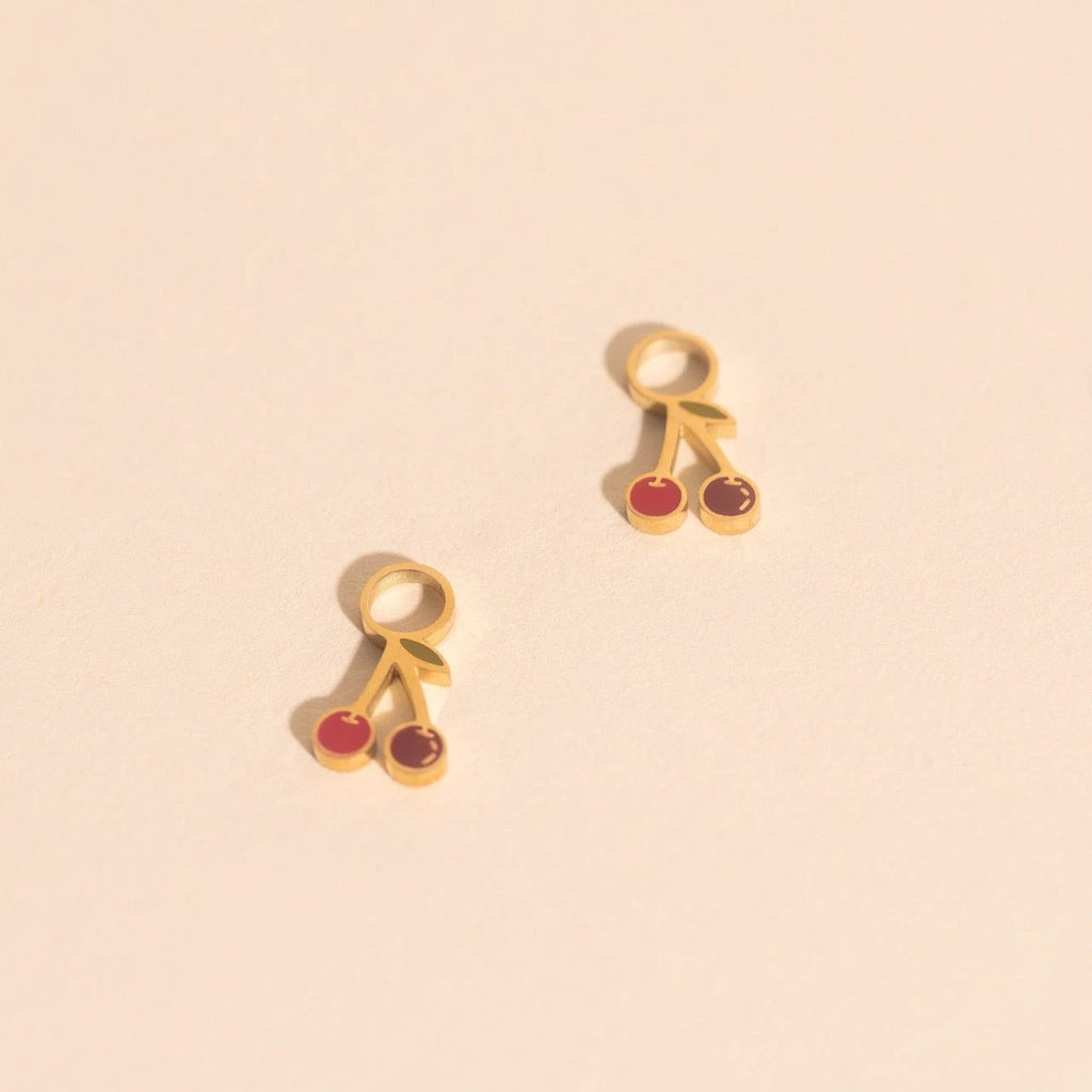 Mini Cherry Huggie Hoop Charms by Oh Clementine