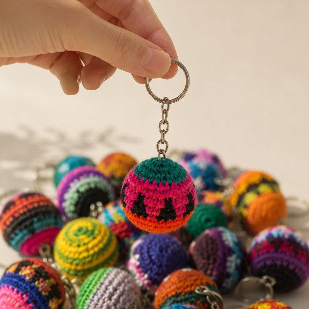 Mini Hacky Sack Handmade Footbag Knit Crochet Keychain – Guatemala Accessories La Vie Bien Mini Hacky Sack Handmade Footbag Knit Crochet Keychain – Guatemala