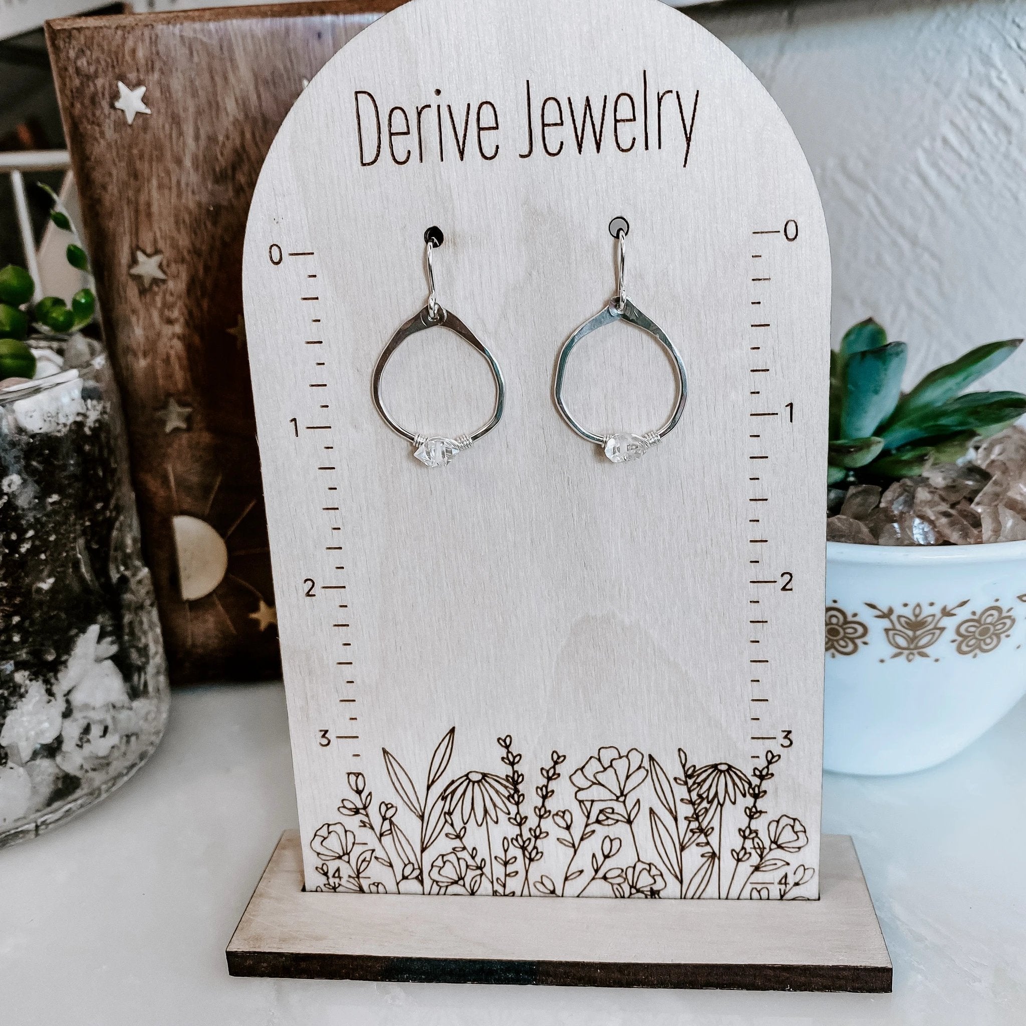 Mini Herkimer Diamond Organic Shape Hoop Earrings by Derive Jewelry