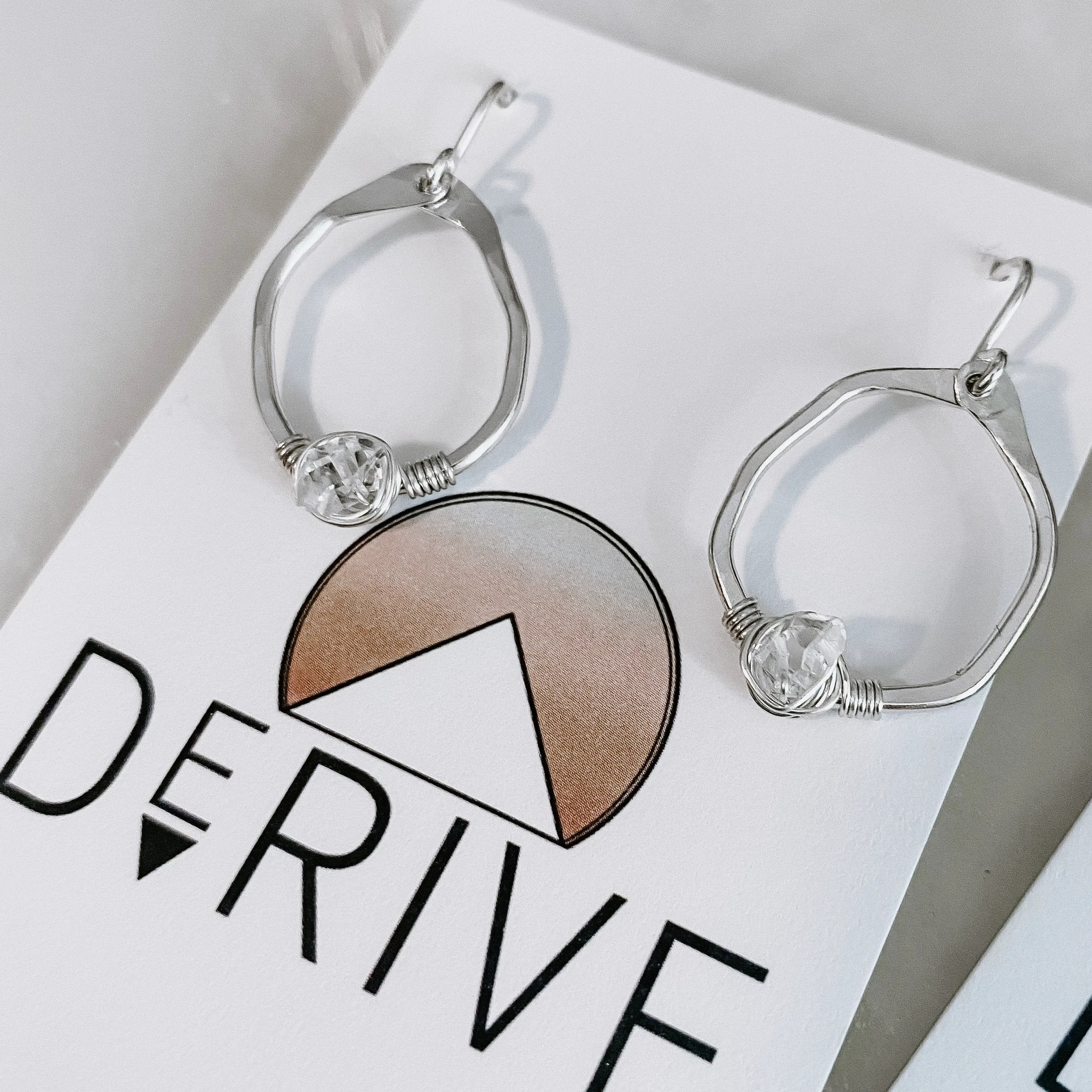 Mini Herkimer Diamond Organic Shape Hoop Earrings by Derive Jewelry