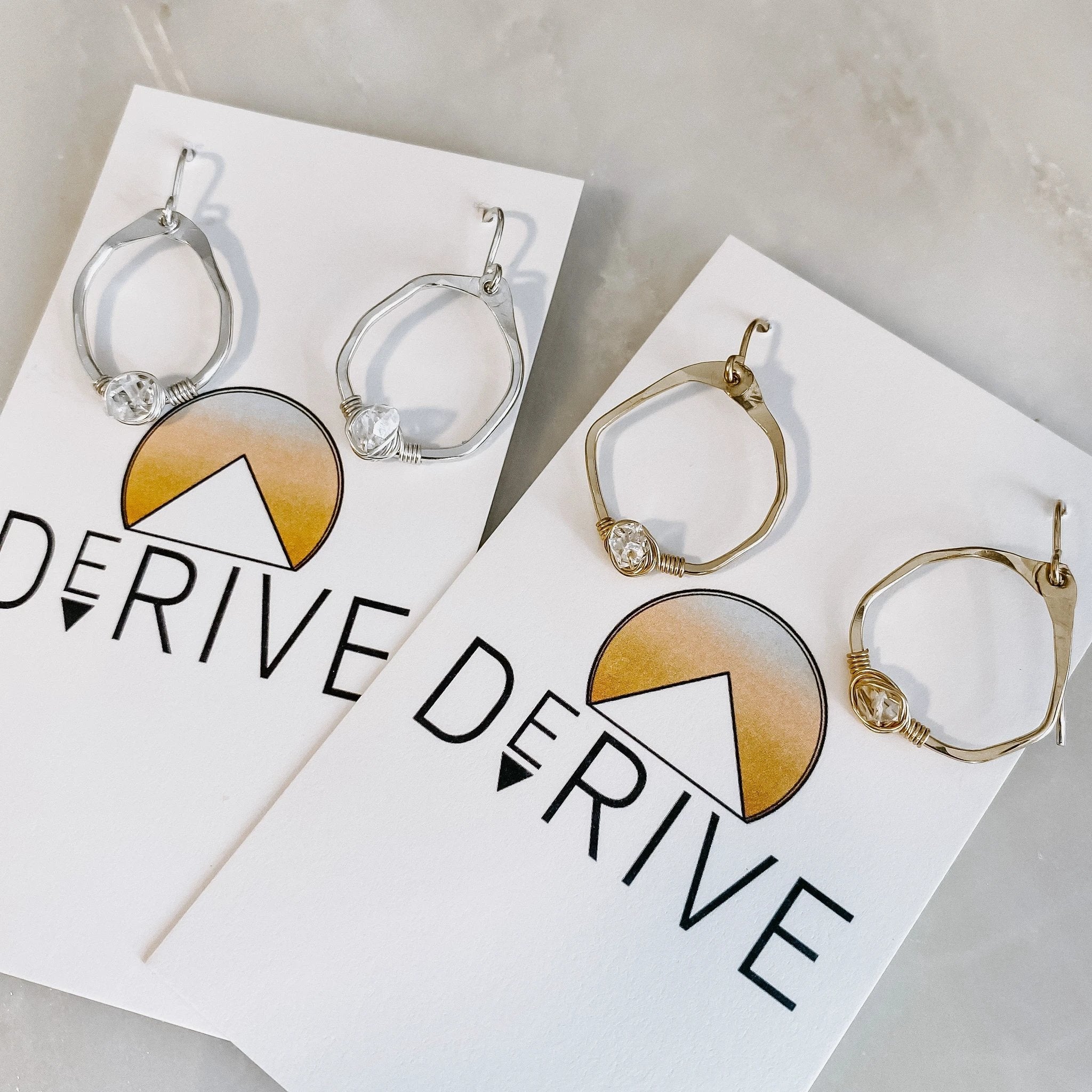 Mini Herkimer Diamond Organic Shape Hoop Earrings by Derive Jewelry