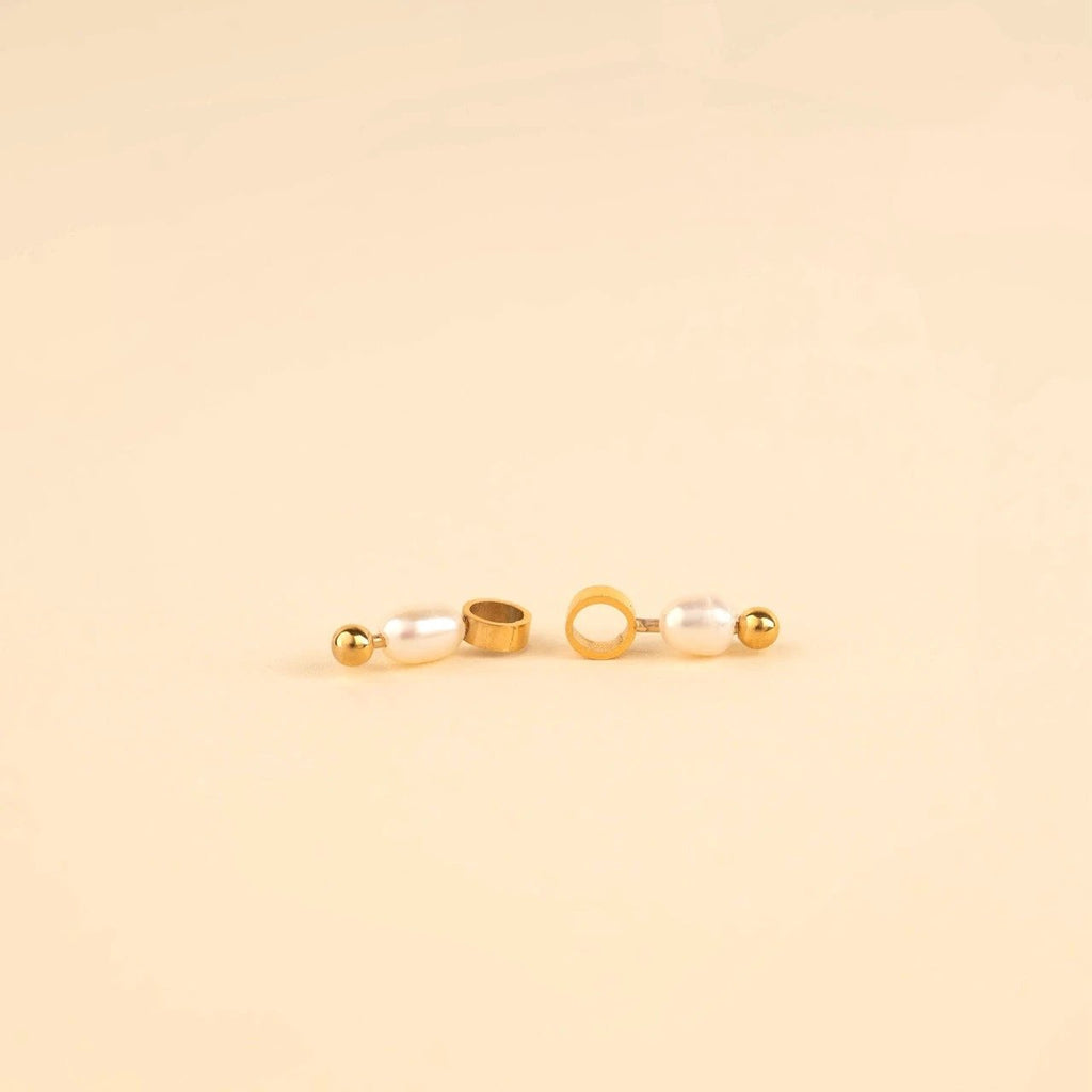 Mini Natural Pearl Huggie Hoop Charms by Oh Clementine