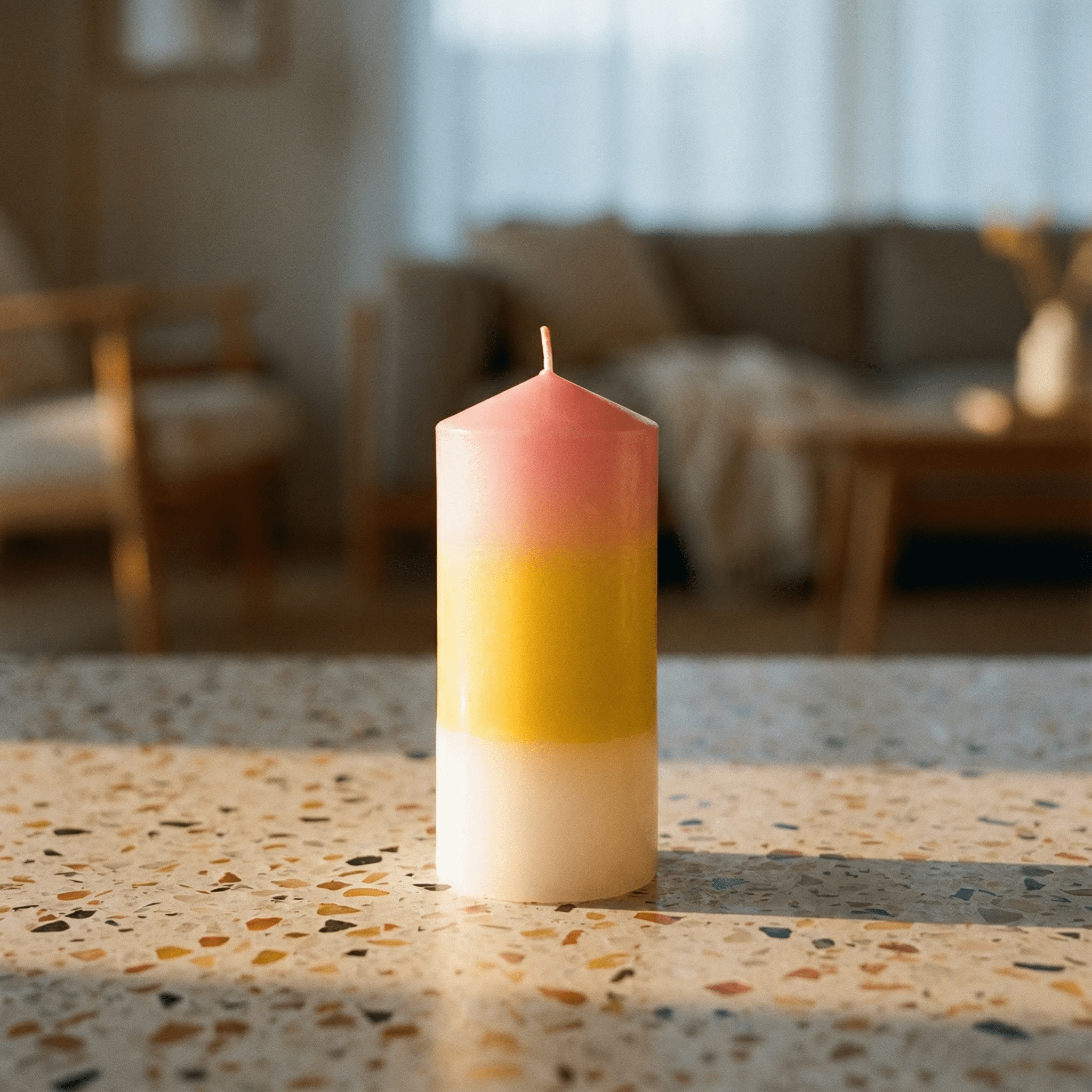 Mini Pillar Candle in Pink Orange White | Aesthetic Unscented Dinner Candle 4.75" by The Bullish Store
