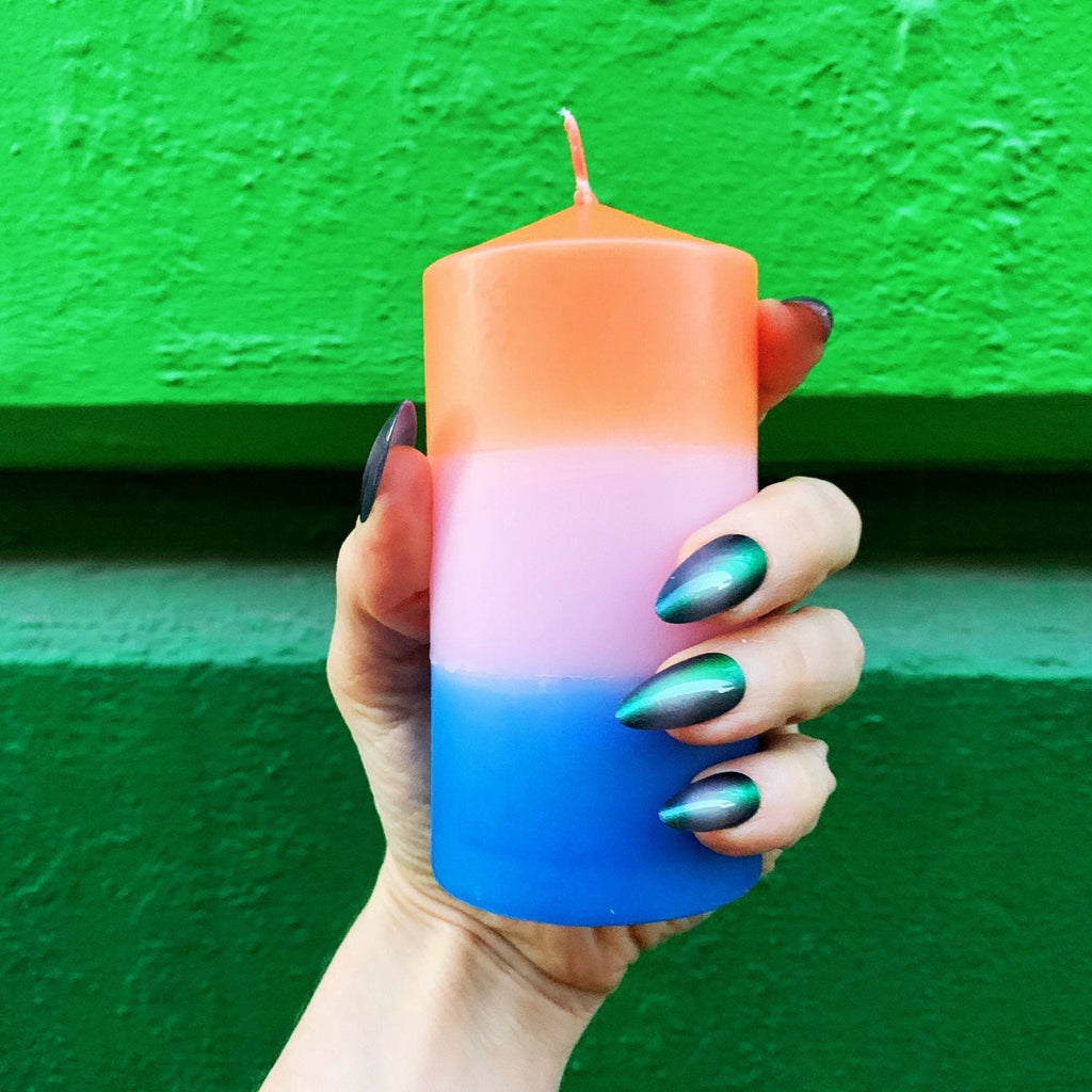 Mini Red-Pink-Blue Pillar Candle | Aesthetic Unscented Table Decor Cylindrical Candle 4.75" by The Bullish Store
