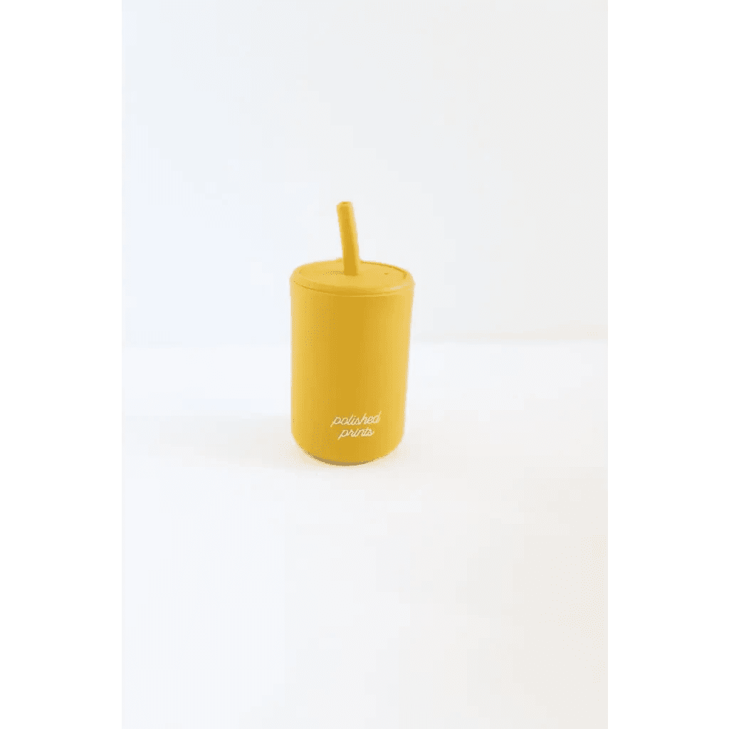 Mini Silicone Straw Cups for Kids in Mustard