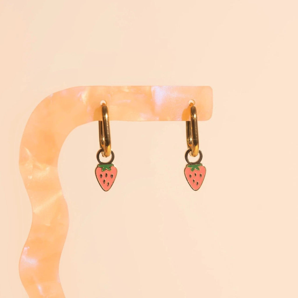 Mini Strawberry Huggie Hoop Charms by Oh Clementine