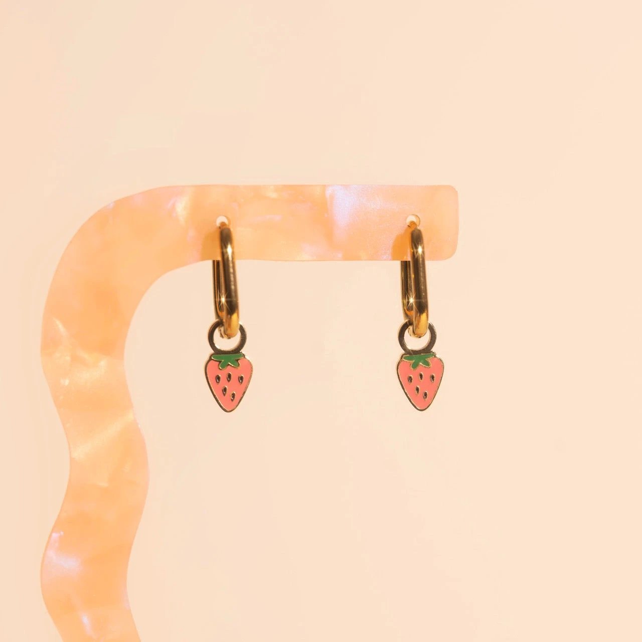 Mini Strawberry Huggie Hoop Charms by Oh Clementine