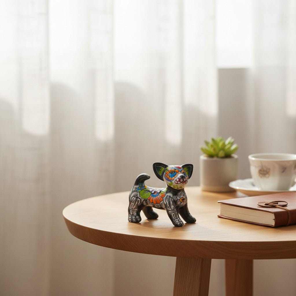 Mini Talavera Chihuahua | Colorful Day of the Dead Figurine Talavera Figurine La Vie Bien Mini Talavera Chihuahua | Colorful Day of the Dead Figurine