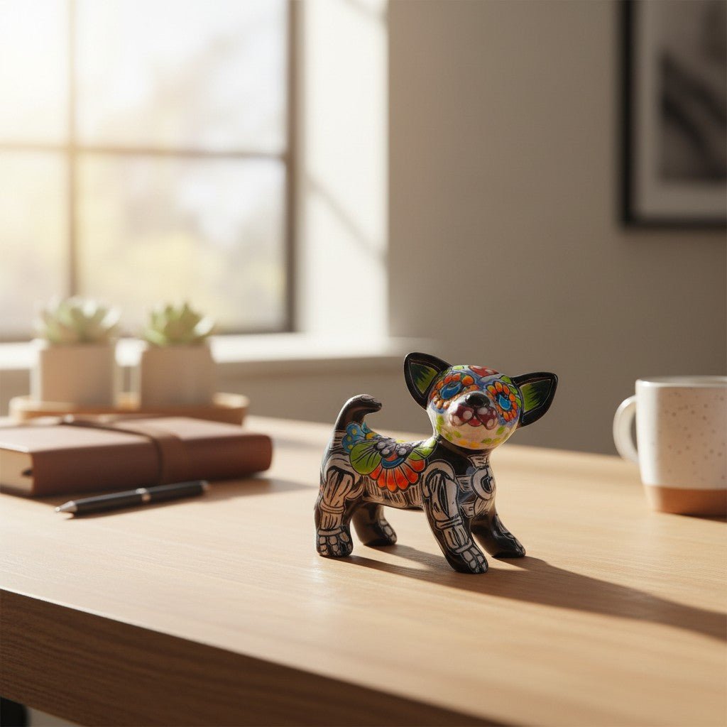 Mini Talavera Chihuahua | Colorful Day of the Dead Figurine Talavera Figurine La Vie Bien Mini Talavera Chihuahua | Colorful Day of the Dead Figurine