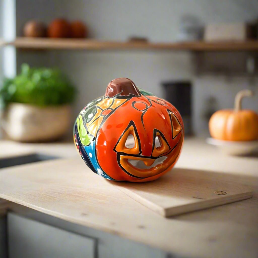 Mini Talavera Pumpkin | Handcrafted Mexican Jack - O' - Lantern Talavera Statue La Vie Bien Mini Talavera Pumpkin | Handcrafted Mexican Jack - O' - Lantern