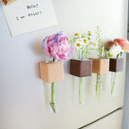 Mini Vase Magnets – Set of 2 – Beech & Walnut Wood – Decorative Fridge Magnets for Small Flowers or Greenery by Kitsville