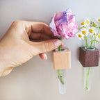 Mini Vase Magnets – Set of 2 – Beech & Walnut Wood – Decorative Fridge Magnets for Small Flowers or Greenery by Kitsville
