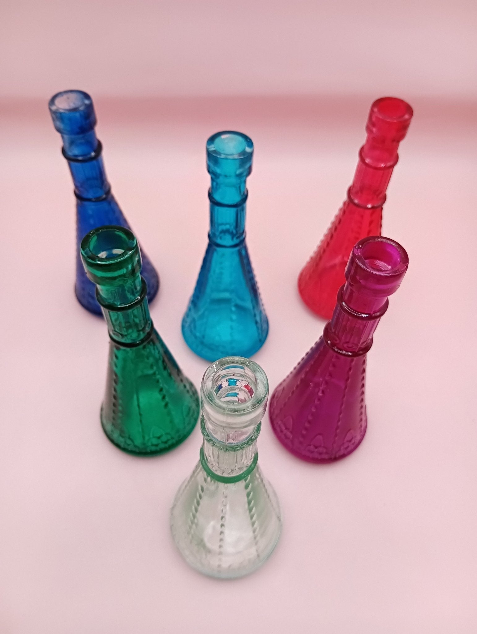 Miniature Apothecary Glass Bottle – Vintage 4.8" x 1.9" – Colored Glass Bud Vase (No Stopper Included) Accent Decor La Vie Bien Miniature Apothecary Glass Bottle – Vintage 4.8" x 1.9" – Colored Glass Bud Vase (No Stopper Included)