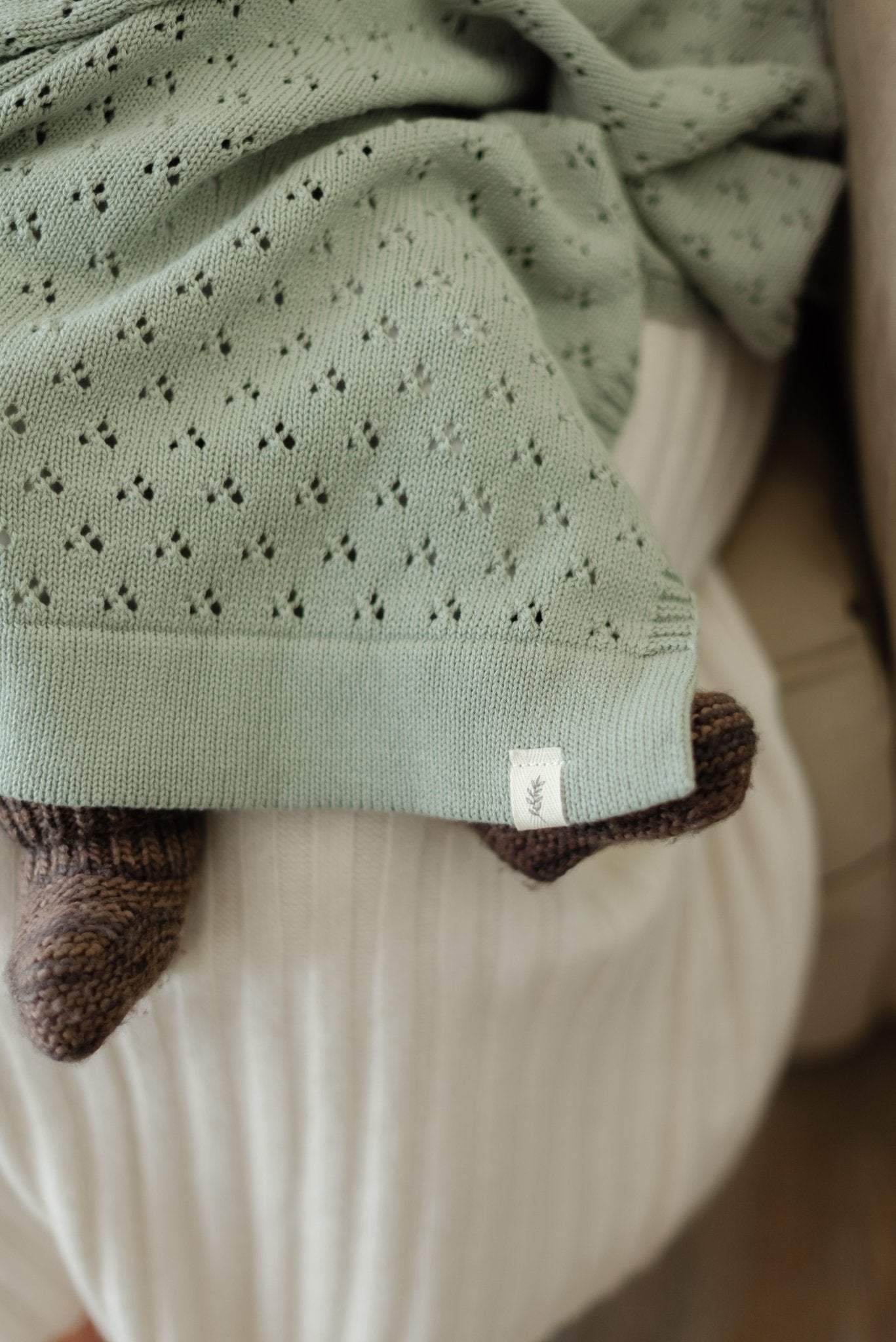 Mint Pointelle Knit Blanket