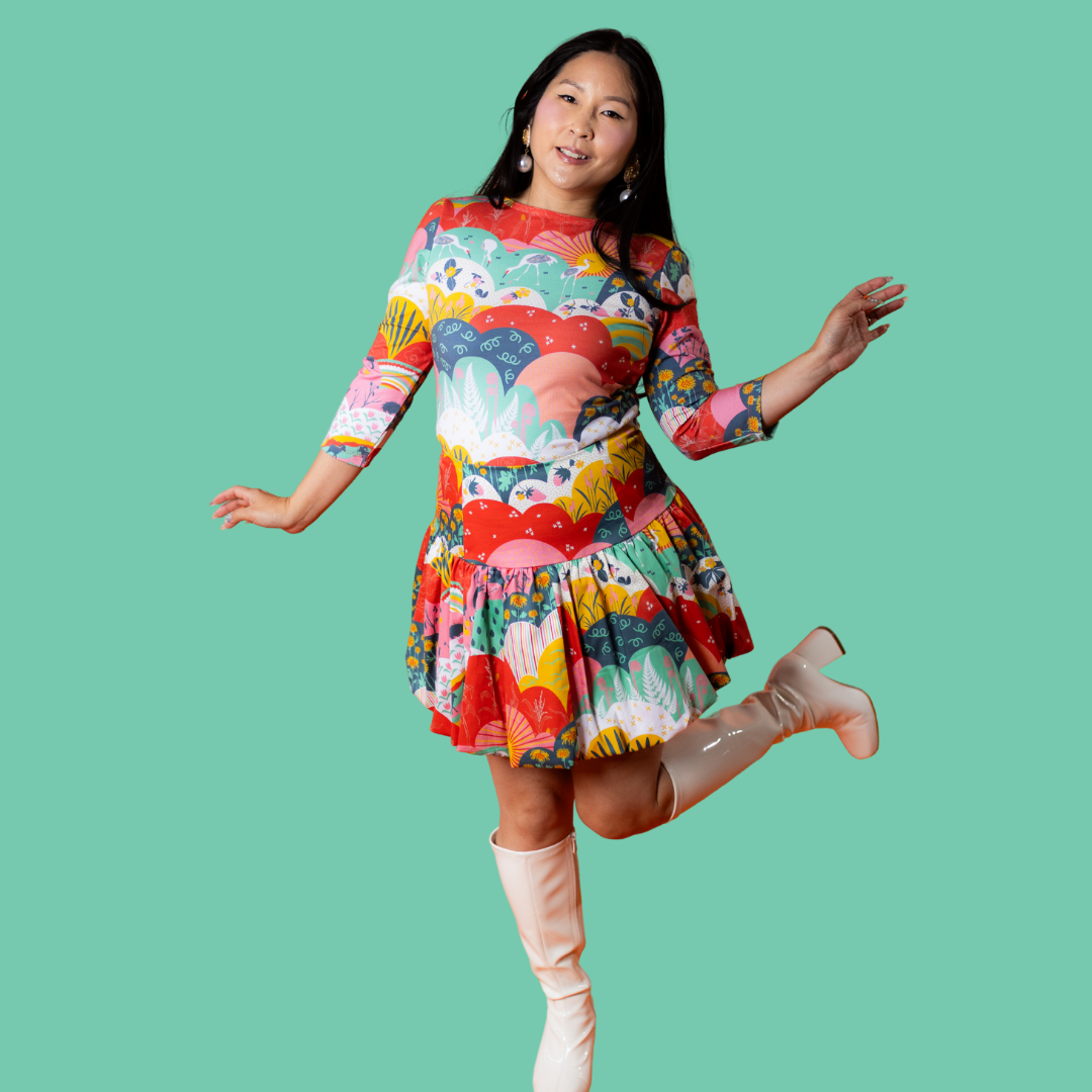 Mint & Strawberry Meadow Print 3/4 Sleeve Tee Allover print tee La Vie Bien Mint & Strawberry Meadow Print 3/4 Sleeve Tee